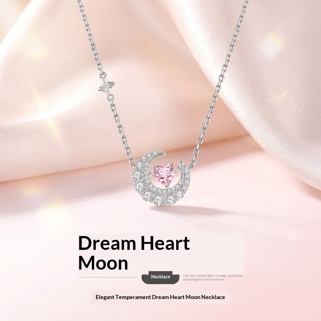 Phantom Dream Heart Moon Necklace Womens Clavicle Chain