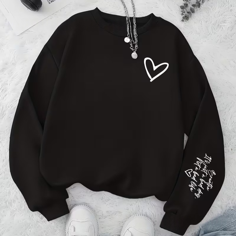 Round-neck Casual Sweatshirt Womens Trendy Round-neck Style