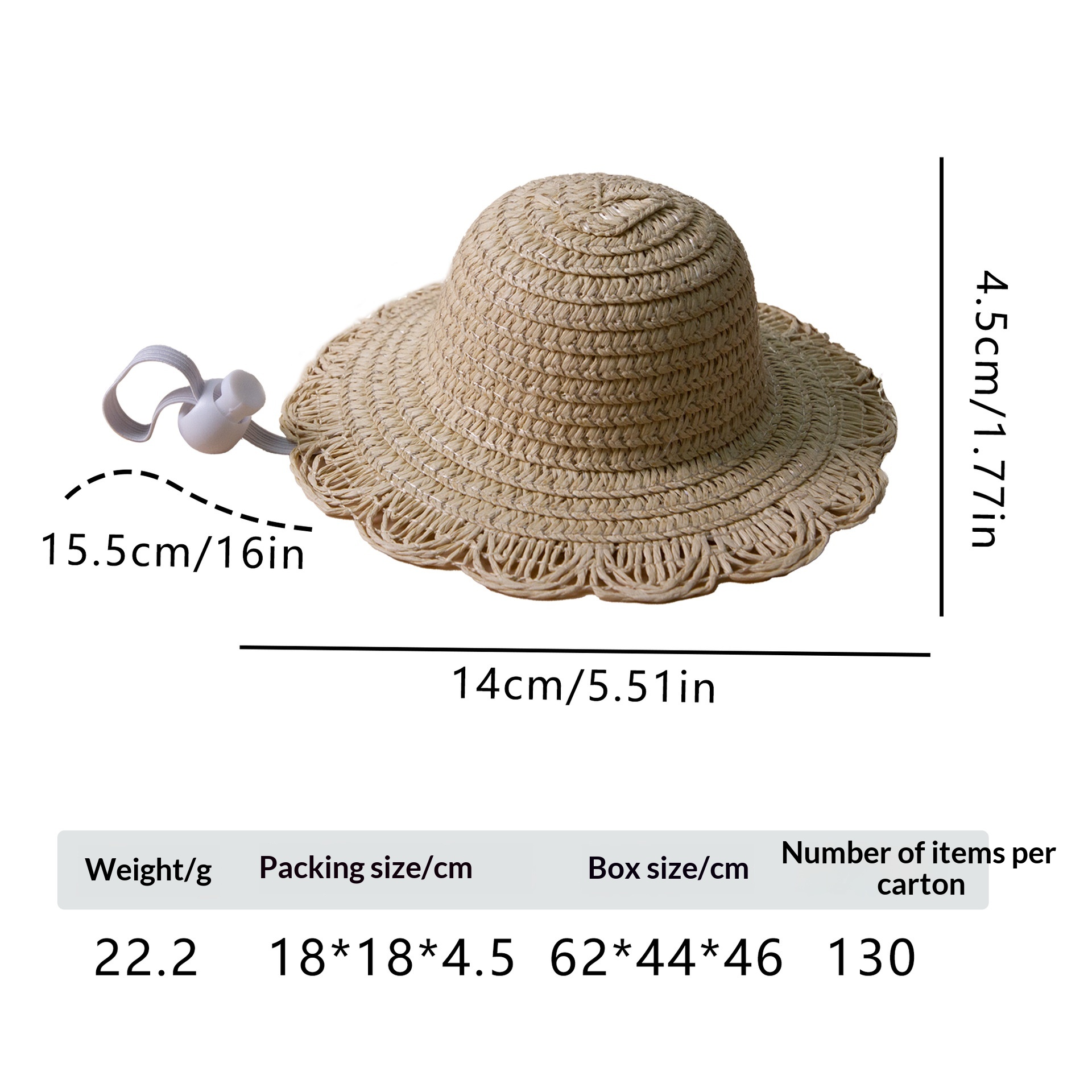 Mini sombrero de paja con protección solar para gatos