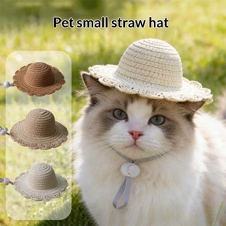Mini sombrero de paja con protección solar para gatos