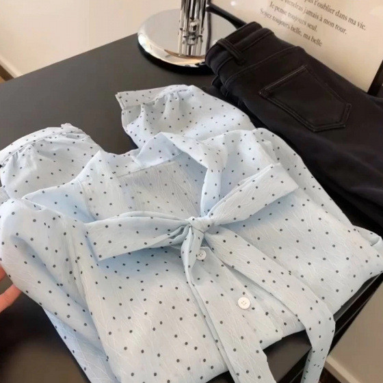 Spring Girls Style Long-sleeve Top With A Bow