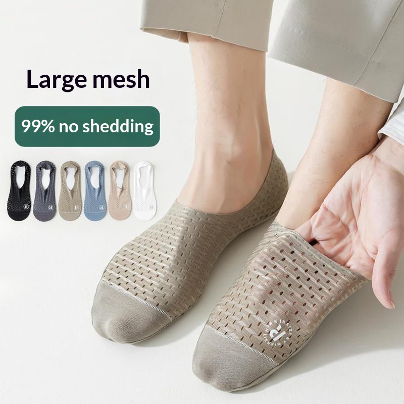 Mens Ankle Socks Summer Thin Style With Ice-silk Cotton Lining And Breathable Mesh
