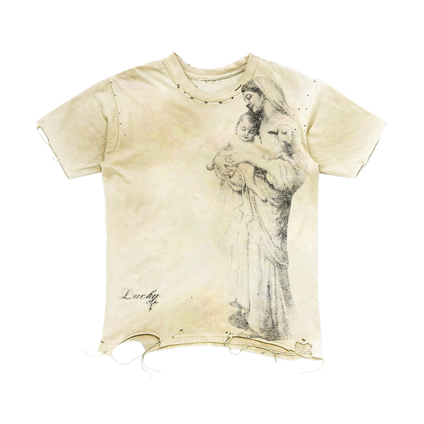 Rebellious Washed Distressed And Destroyed Dark Avant-garde Short-sleeve Top
