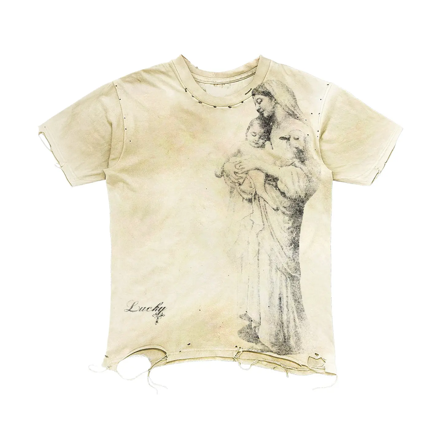 Rebellious Washed Distressed And Destroyed Dark Avant-garde Short-sleeve Top