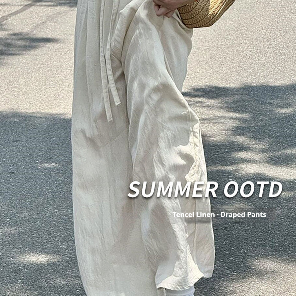 Old-money-style Cotton-linen Wide-leg Pants For Women Summer Season