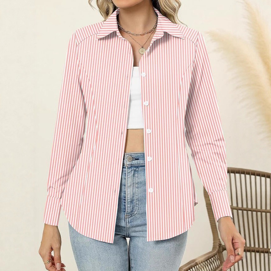 Chic Womens Long-sleeve Blouse With A Notched Collar And A Fashionable Print 3