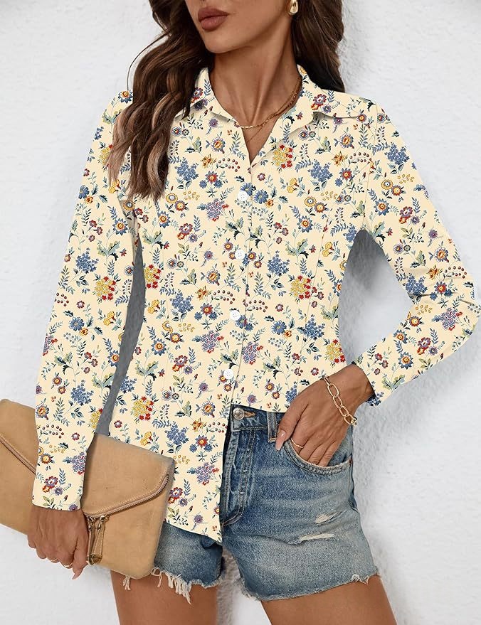 Chic Womens Long-sleeve Blouse With A Notched Collar And A Fashionable Print 5