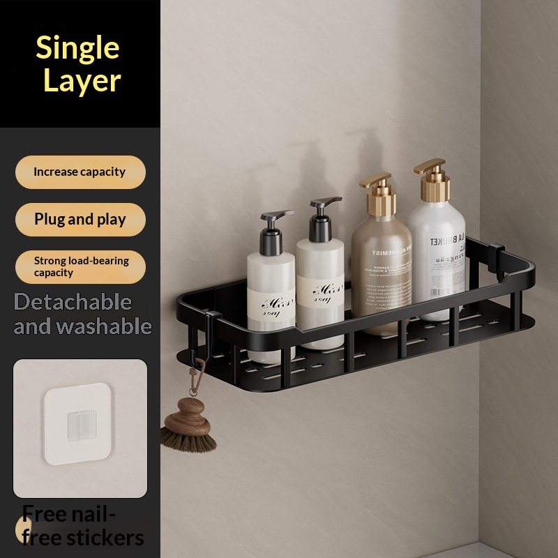 No-drill Bathroom Shelf Plastic Black 5