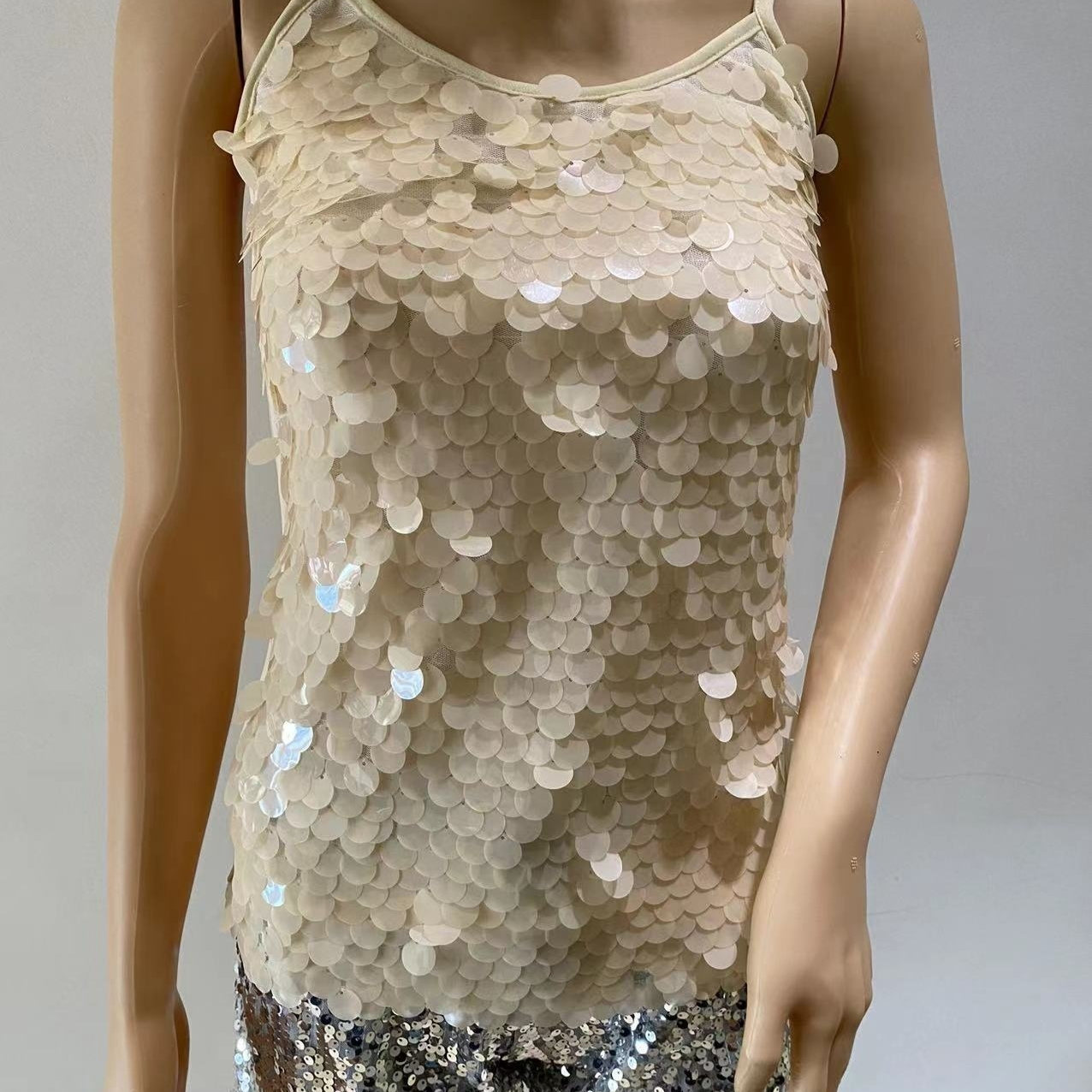 Fish-scale Sequins Sexy Casual Loose-fit Camisole