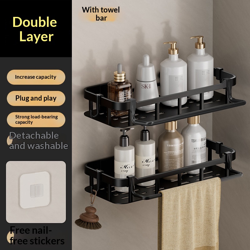 No-drill Bathroom Shelf Plastic Black
