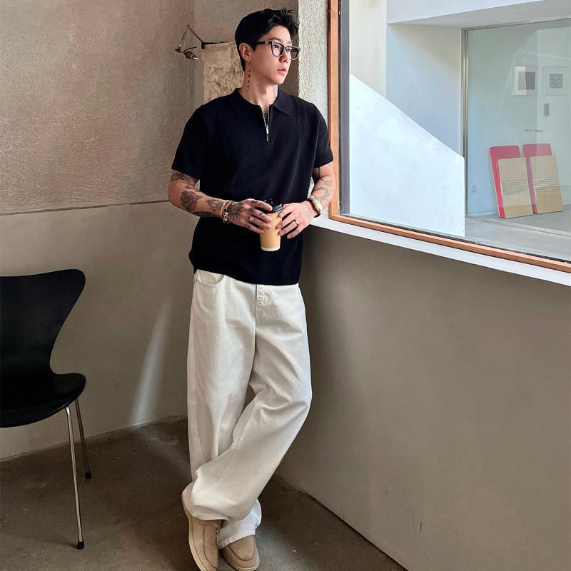 Mens Seasonal Lapel Knitted Short-Sleeve T-Shirt 3