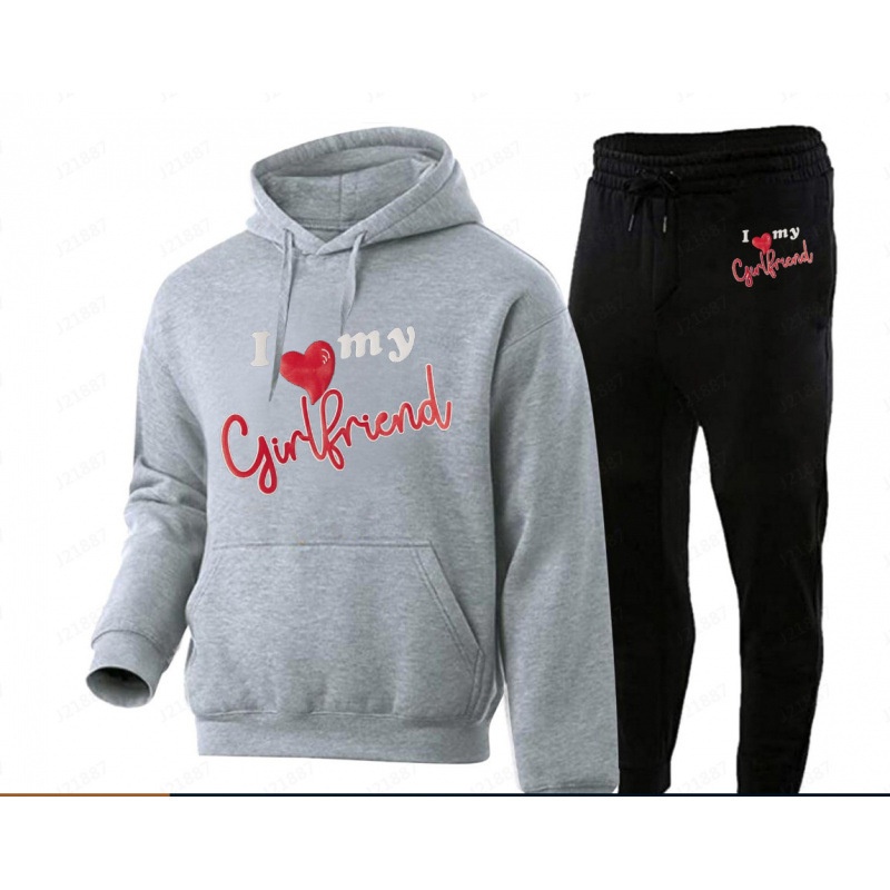 Retro Lettered Polyester Hoodie And Pants Set Loose-Fitting And Versatile