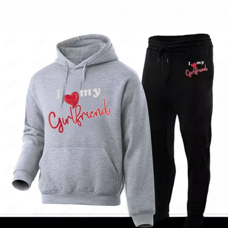 Retro Lettered Polyester Hoodie And Pants Set Loose-Fitting And Versatile 3