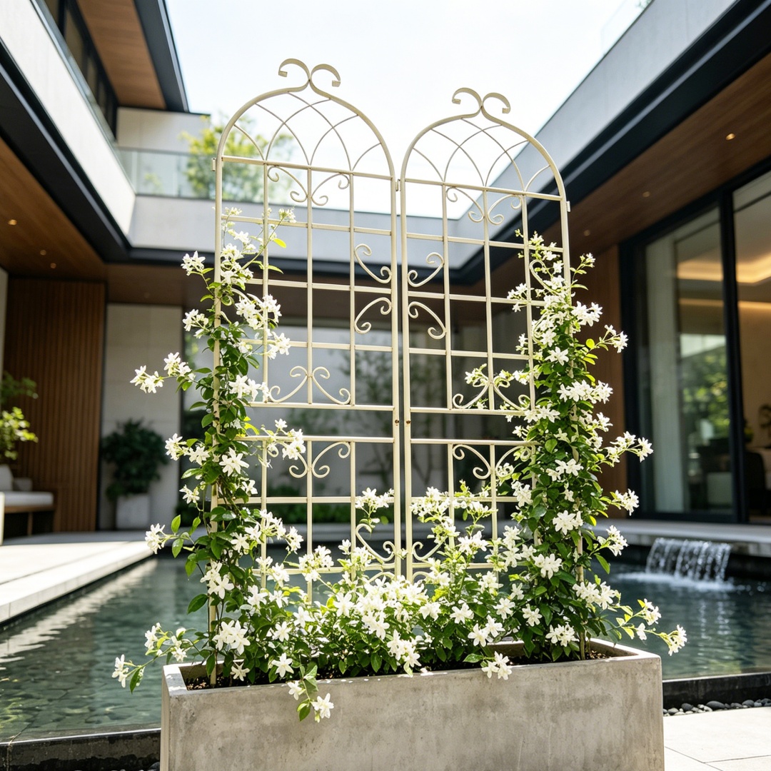 Garden Trellis For Climbing Plants Metal Rustproof Cream White_voghion.com