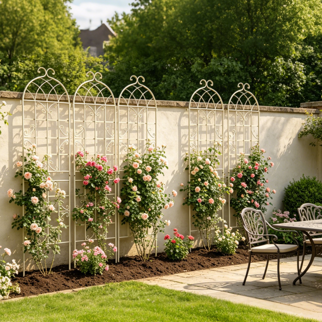 Garden Trellis For Climbing Plants Metal Rustproof Cream White_voghion.com