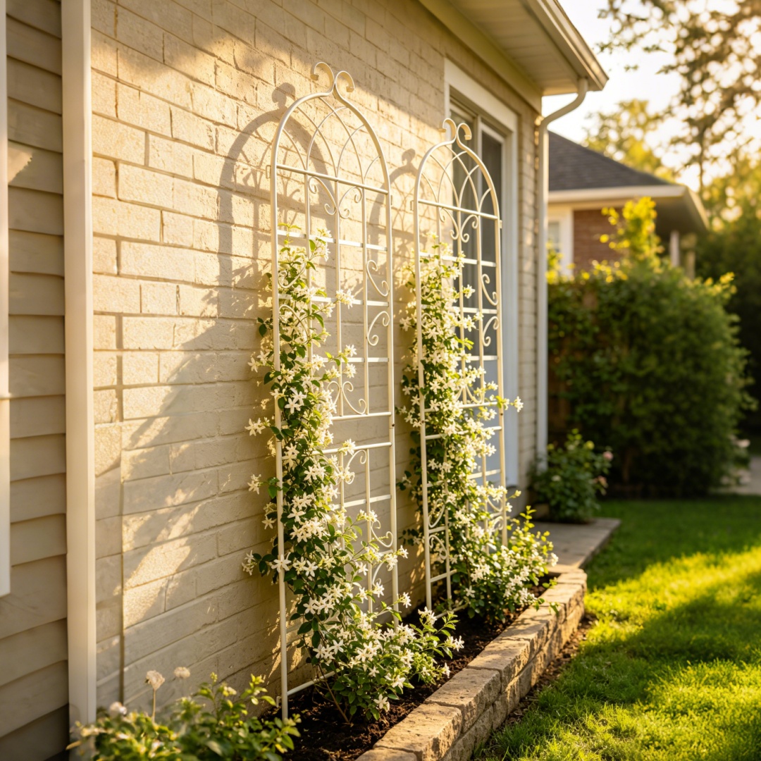 Garden Trellis For Climbing Plants Metal Rustproof Cream White_voghion.com