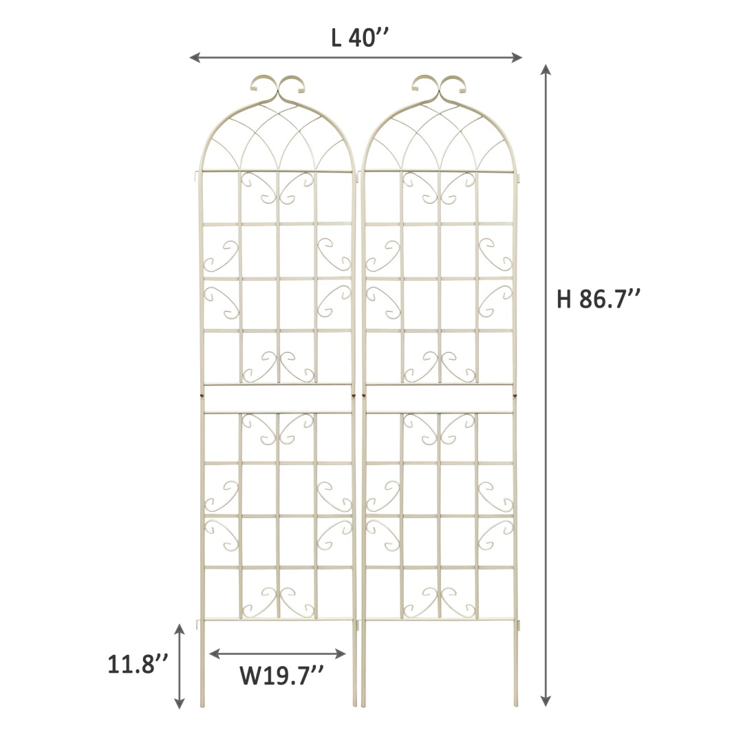 2 Pack Metal Garden Trellis 86.7 X 19.7 Rustproof Trellis For Climbing Plants Outdoor Flower Support Cream White_voghion.com