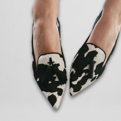 Low-heeled Pointed-toe Cowhide Fringed Casual Pumps