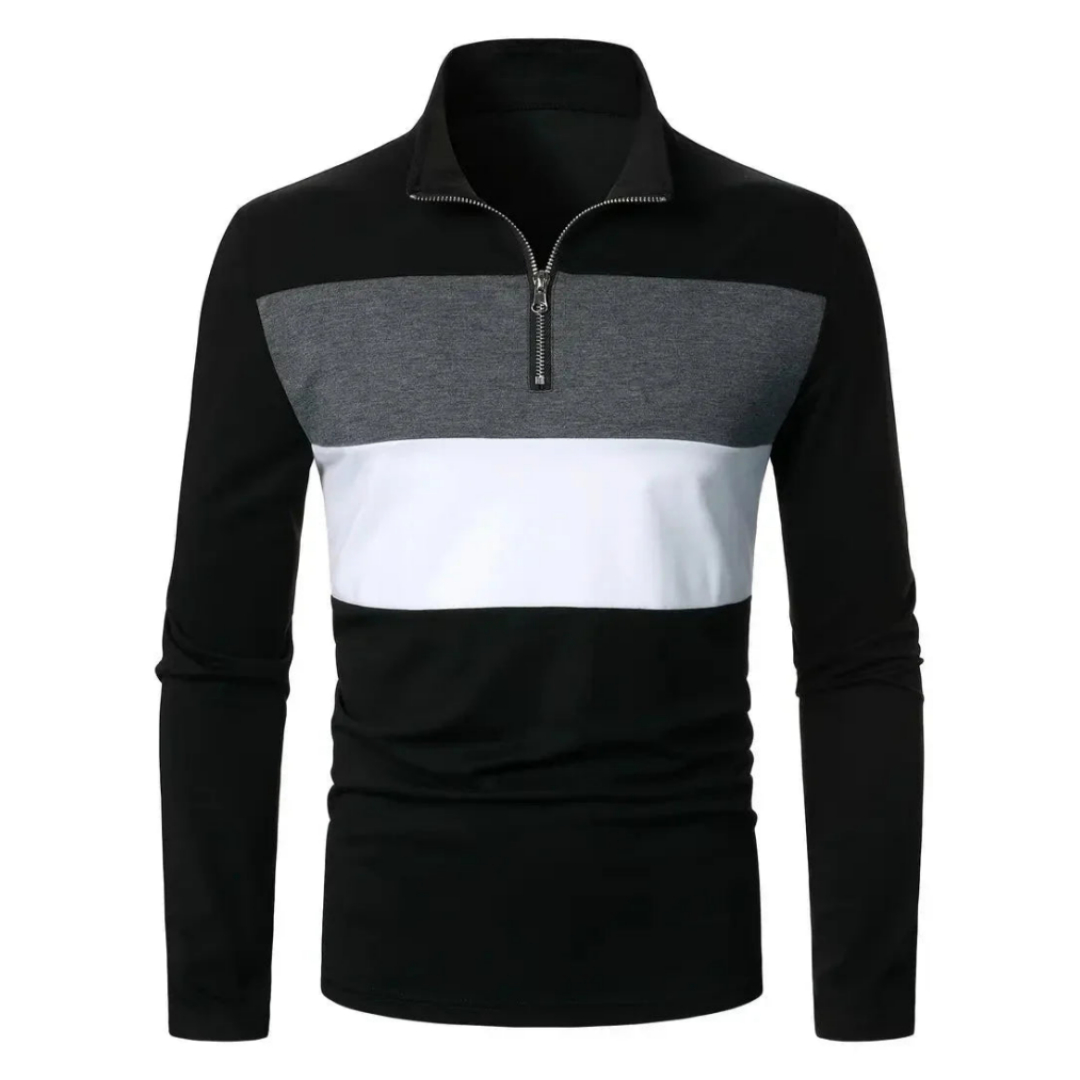 Mens Loose-fit Casual Long-sleeve Top With Digital Print And Zipper