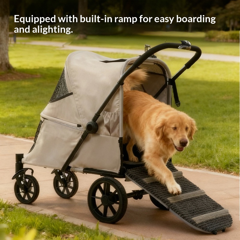 Foldable Covered Pet Stroller With Ramp For Senior Cats And Small Dogs With Mobility Issues — foto 4