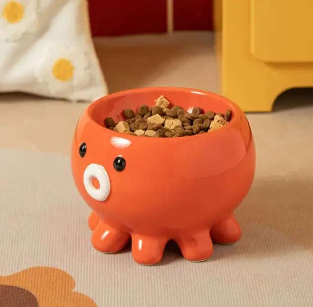 Flat-edged Low-footed Ceramic Cat Bowl