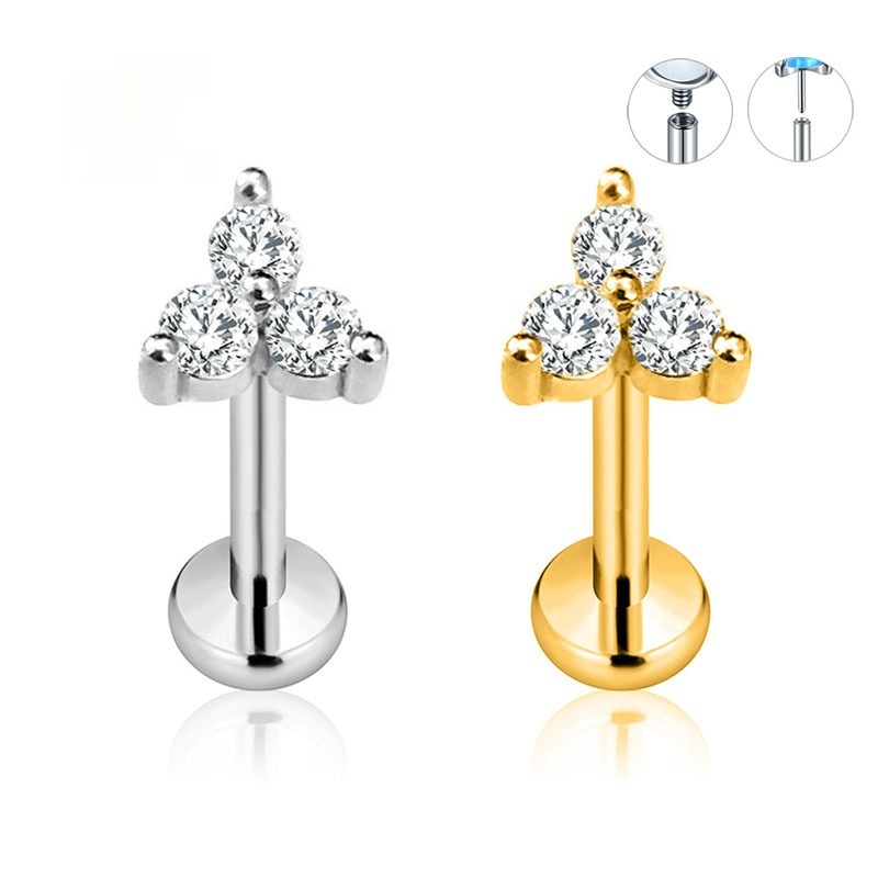 Stainless Steel Petal Zircon Lip Stud Flower Helix Stud