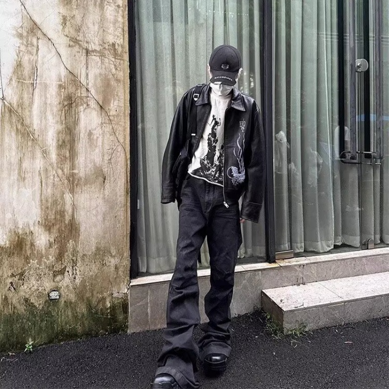 American-style High-street Wax-coated Bootcut Ankle-length Jeans