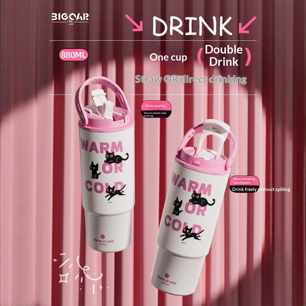 316 Stainless Steel Large-Capacity Straw Double Water Bottle