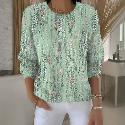 Printed Crew-neck Long-Sleeve Top