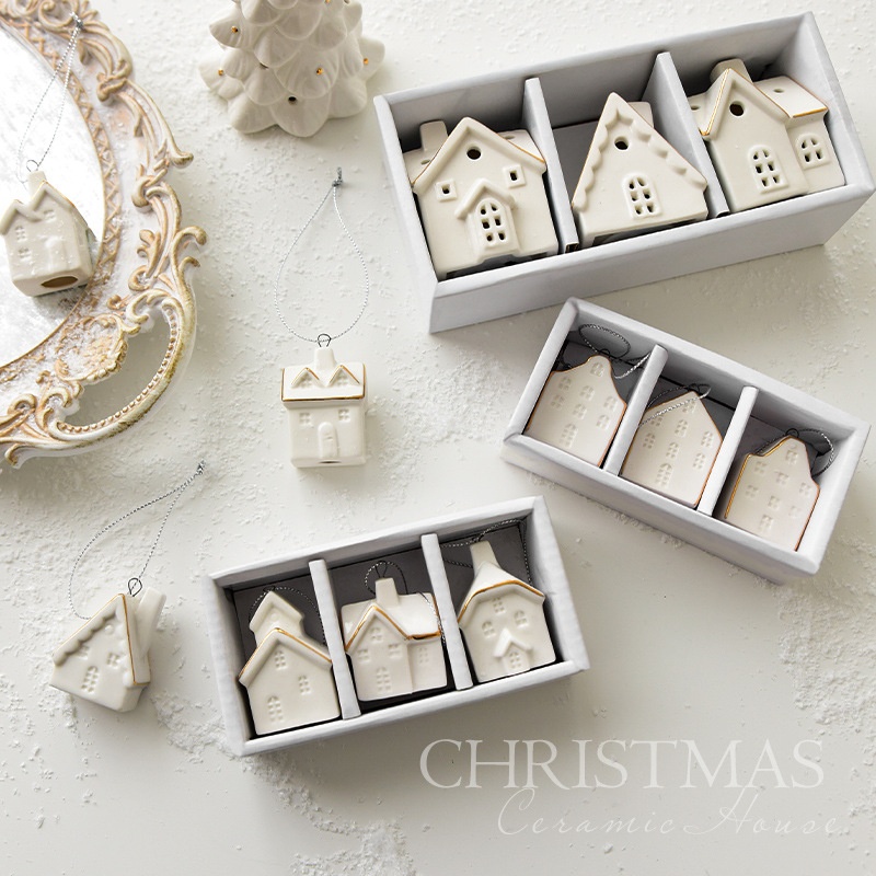 Christmas Small Ceramic House Set Decorations