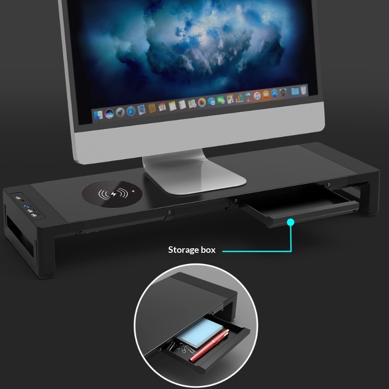 Monitor And Computer Riser With Wireless Charging Laptop Stand
