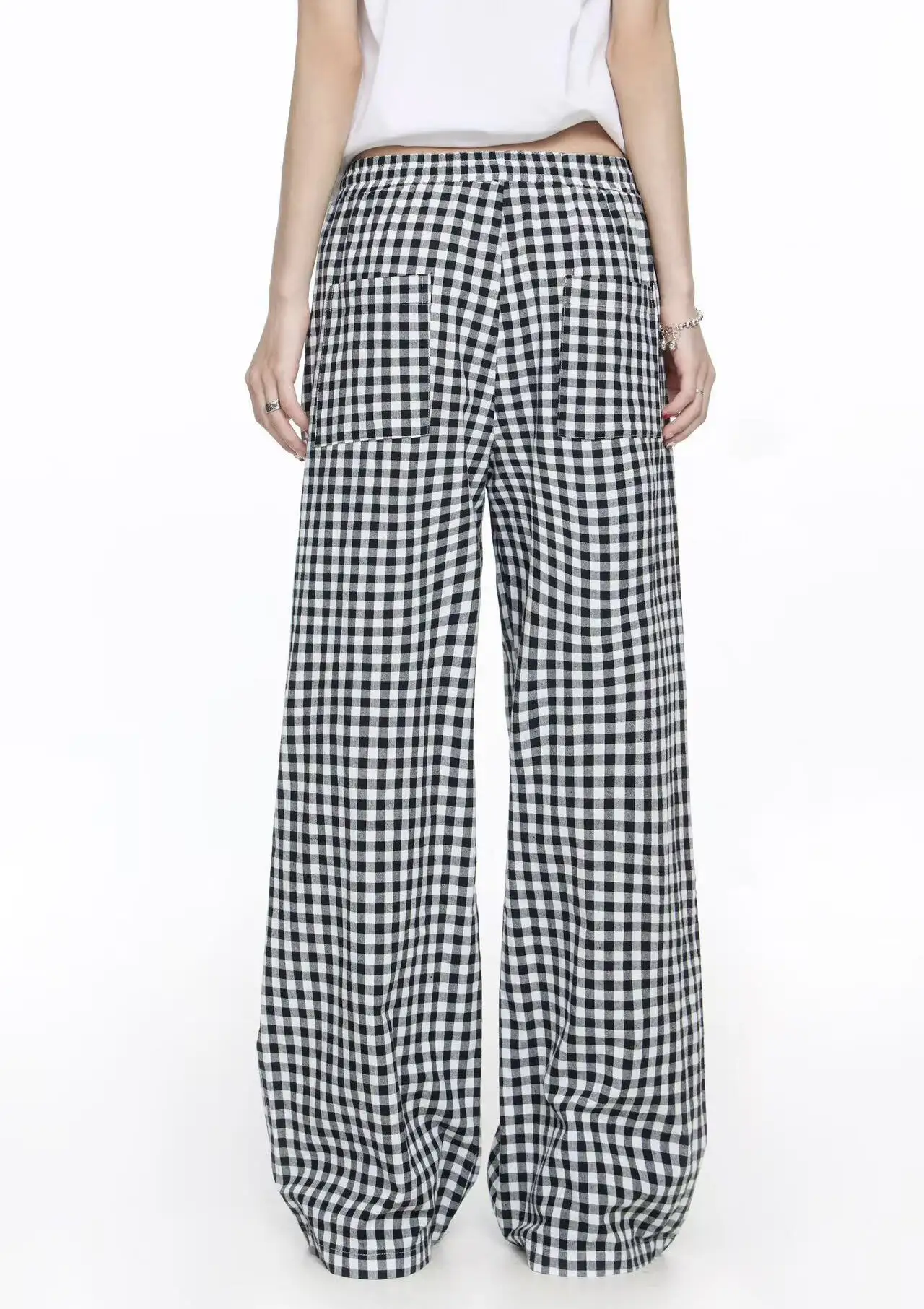 Black And White Checkered Thin Casual Pants For Women In Summer