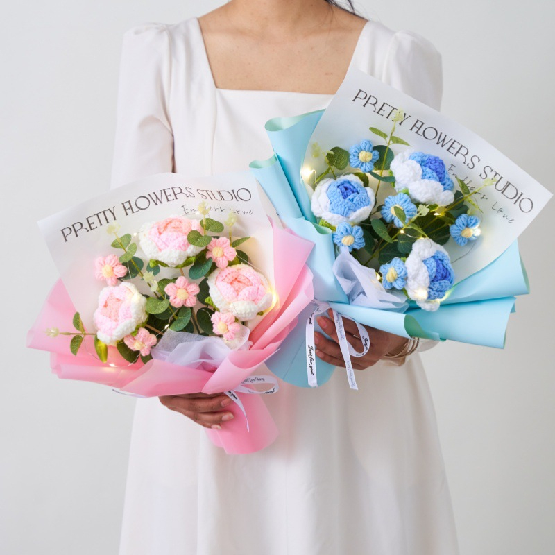 Teachers Day Flower Bouquet Birthday Gift Knitted Artificial Flowers