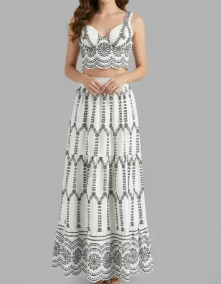 Printed Lace-up Bra Skirt Two-piece Set
