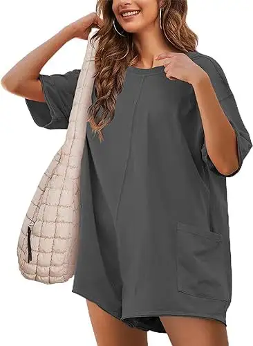 Relaxed-fit Casual Short-sleeve V-neck Backless Jumpsuit With Shorts