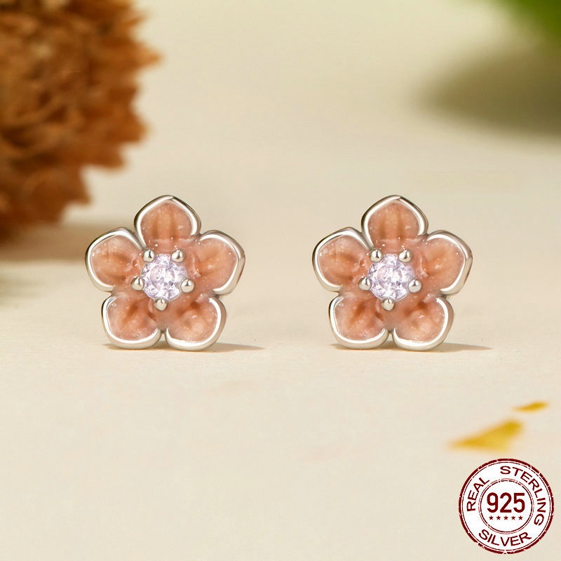 S925 Sterling Silver Gradient Cherry Blossom Stud Earrings And Ring