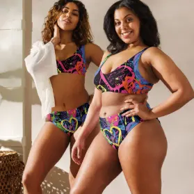 Womens Sporty Printed High-Waisted Two-Piece Bikini