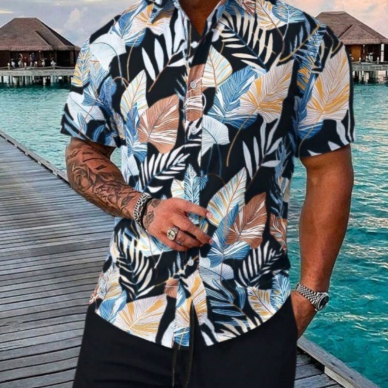 Mens Summer Casual Printed Shirt Set