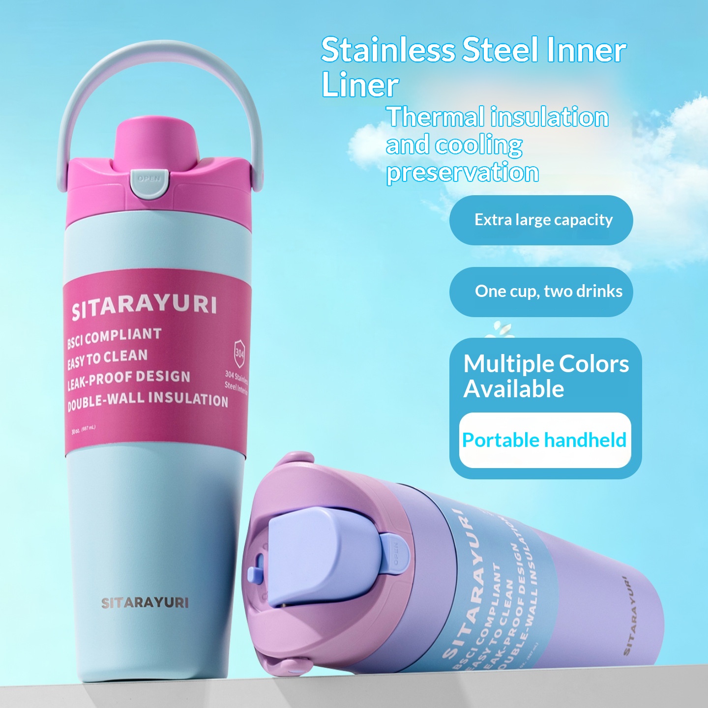 Stainless Steel Insulated Mug Large Capacity Portable For Sports — foto 9