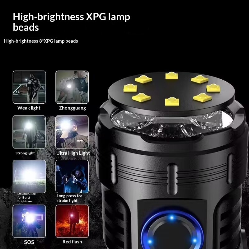 Bright Eight-Eye Monster High-Intensity Flashlight Rechargeable For Outdoor Use