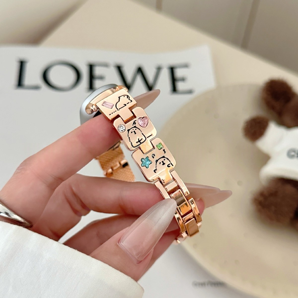 Capybara Themed Colored-diamond Metal Watch Bracelet 5