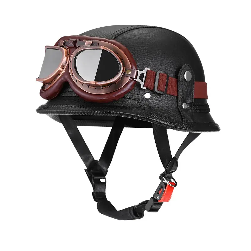 Retro-style PU Leather Motorcycle Helmet