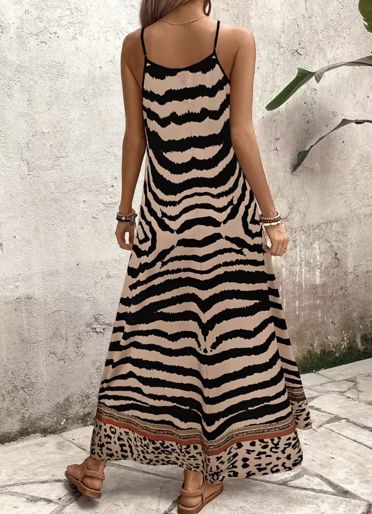 Robe longue léopard femme bretelles dos ouvert