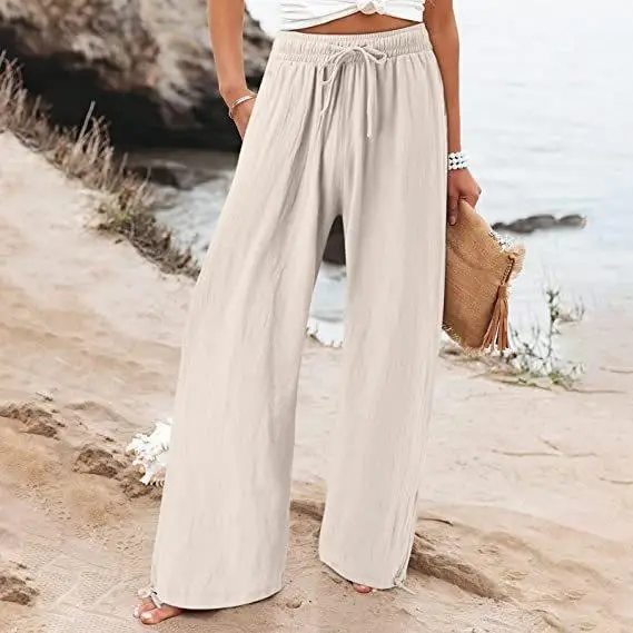 Omen's Cotton And Linen Wide-leg Beach Pants Casual Pants
