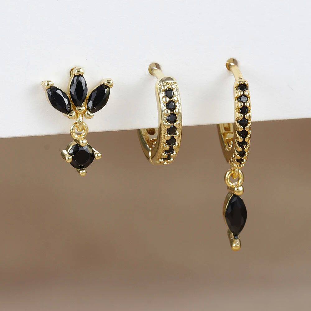 Niche Minimalist Versatile Earrings, Diamond-studded Three-piece Earring Set