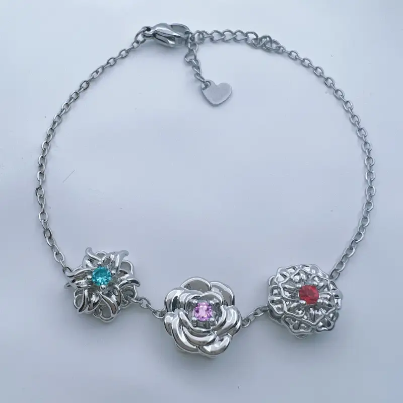 New December Birthday Flower Personalized Rotating Birthday Flower Bracelet