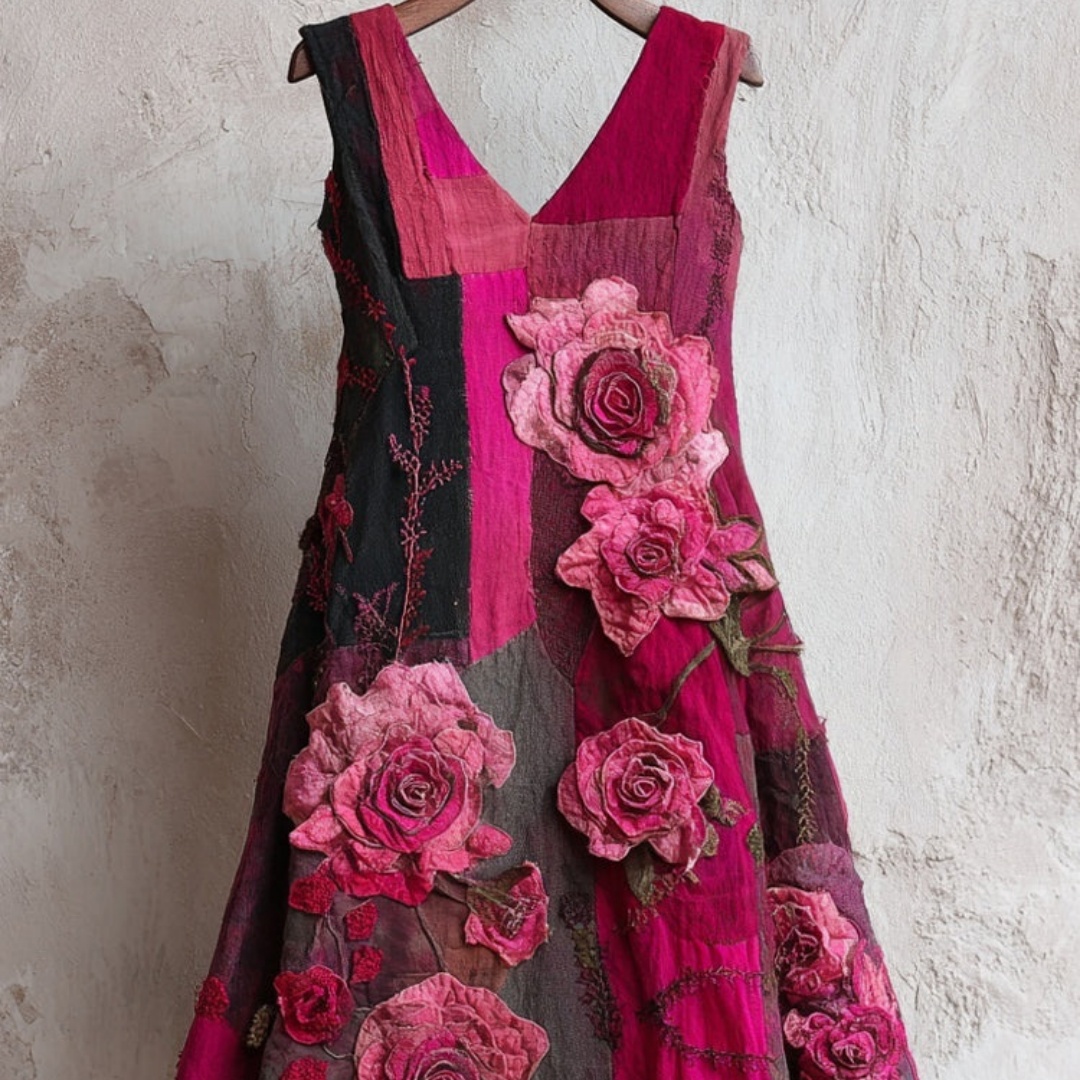 Womens Fashionable Sleeveless V-neck Dress With 3D Print