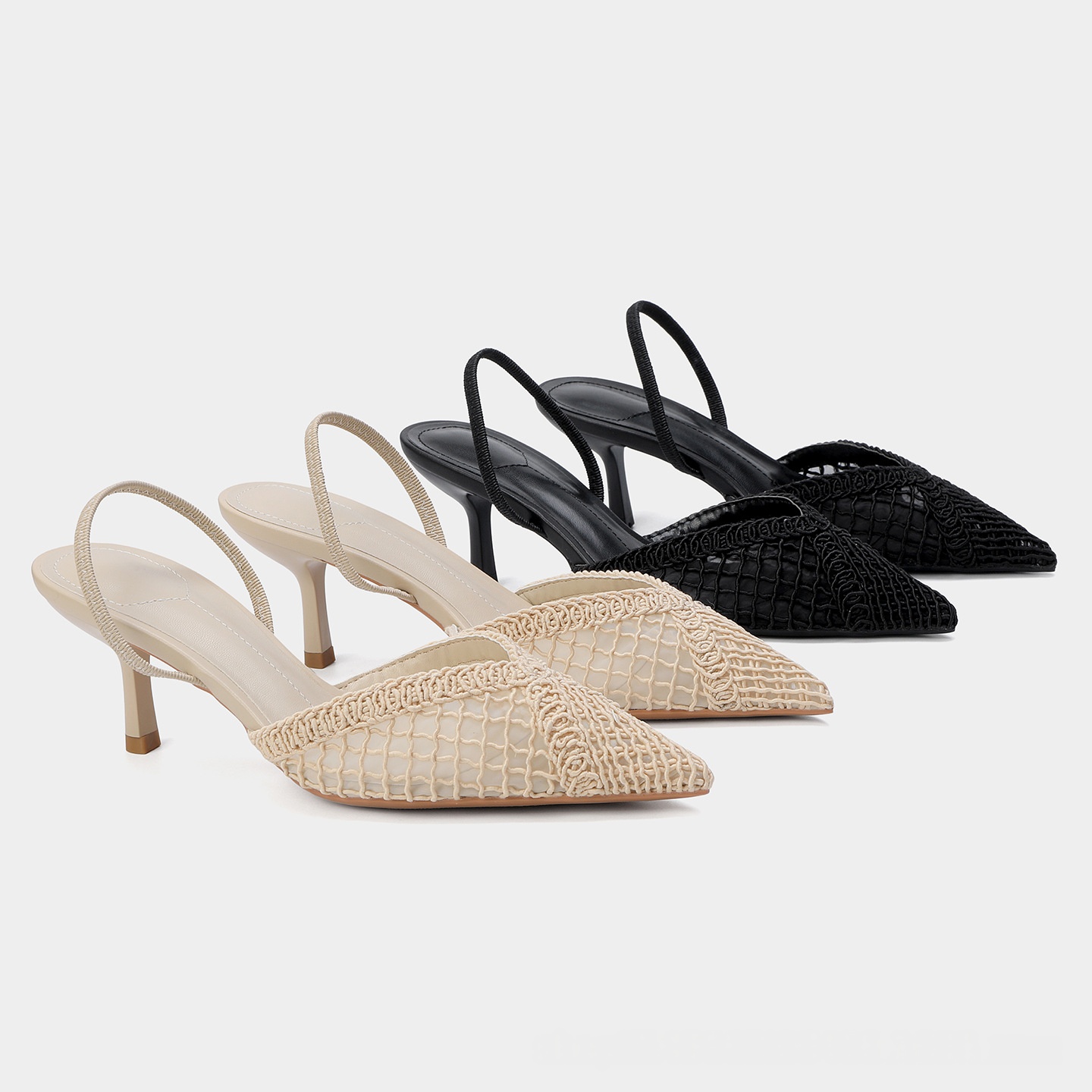 Womens Mesh-toe Pointed Stiletto Sandals