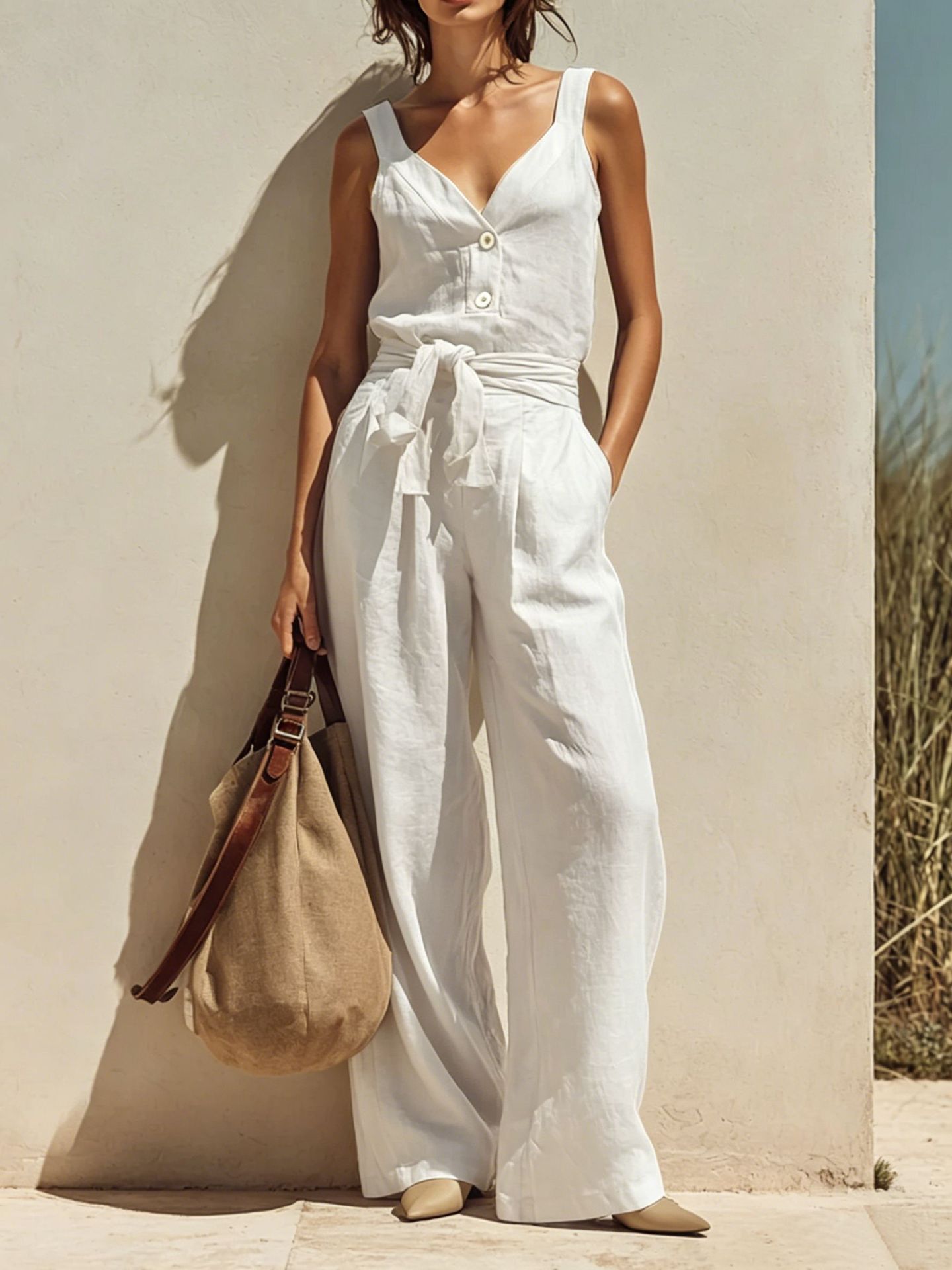 Loose-fitting Sleeveless Strap Jumpsuit