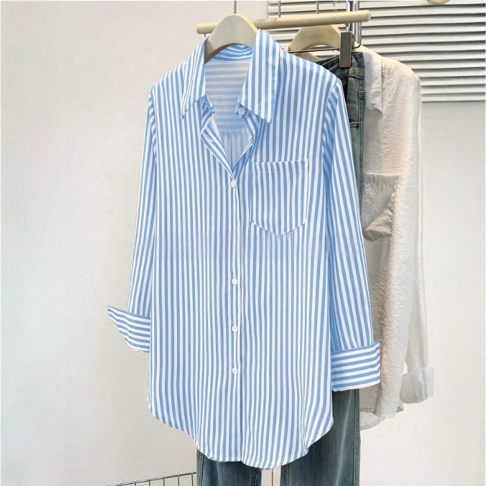Womens Versatile Casual Striped Blouse